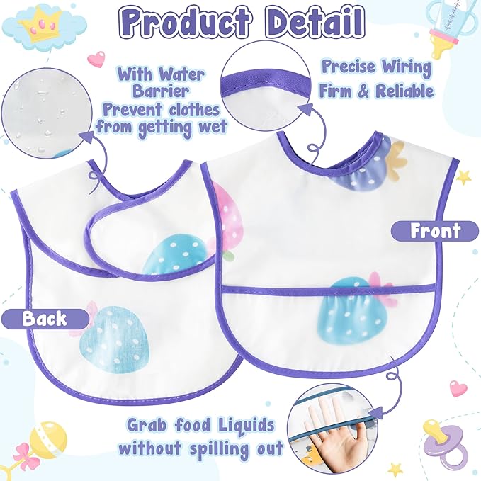 2ooya 6Pcs Baby Feeding Bibs with Crumb Catcher Pocket Waterproof Sleeveless Teething Plastic Food Bib Set Adjustable Toddler Infant Keepsake Gift for Baby Shower, 6-24 Months