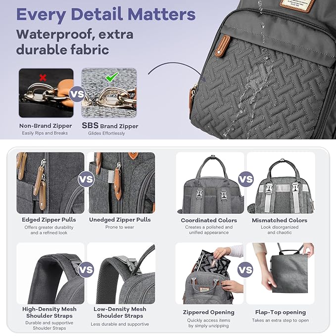 RUVALINO Diaper Bag Backpack, Multifunction Travel Pack Maternity Baby Changing Bags, Large Capacity, Waterproof, Dark Gray | Multifunction, Travel Pack, Maternity, Baby Changing Bags, Waterproof