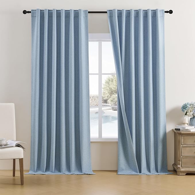 DUALIFE 2 Panels Extra Long Curtains for Home D閏or-108 Inches 9FT Hall Patio Door Curtains for Track System,Thermal Insulated Textured Blackout Curtains 50" W x 108" L Dusty Blue