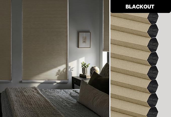LazBlinds Cordless Cellular Shades, No Tools No Drill Blackout Room Darkening Custom Cut to Size Honeycomb Shades Pleated Blinds for Windows, Taupe