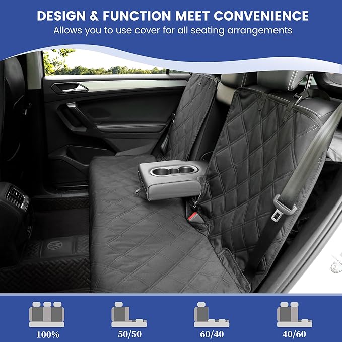 Back Seat Cover - 900D Oxford Waterproof Car Seat Protector, Fits Cars/SUVs/Trucks, Split Bench, Non-Slip, Dog/Kid Proof, Easy Clean(Black)