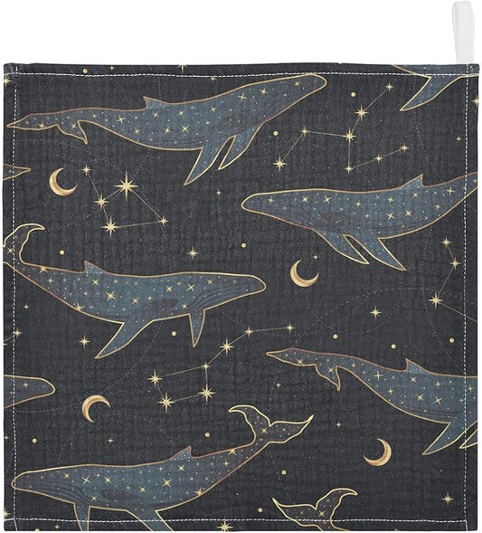 vvfelixl Celestial Constellation Whale Baby Burp Cloths Baby Muslin Washcloths for Boys Girls Cotton Baby Face Towel for Newborn Infants Soft and Absorbent 11.8 X 11.8 in, 5 Pack