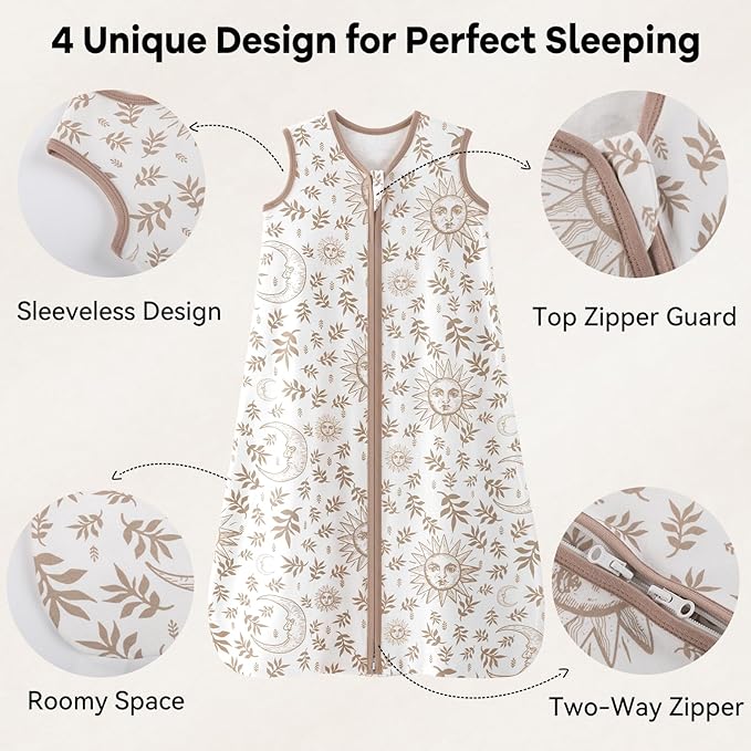 Unnivoll Baby Sleep Sack 12-18 Months 3 Pack 100% Cotton Lightweight 0.5 TOG Wearable Blanket Baby Sleep Bag with 2-Way Zipper for Infant Toddler Beige