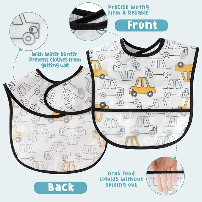 2ooya 6 Pcs Baby Feeding Bibs Toddler Waterproof Bib Set with Crumb Catcher Pocket Infant Adjustable Baby Teething Bib Babies Food Bibs Keepsake Gift for Baby Shower Christmas New Year, 6-12 Months