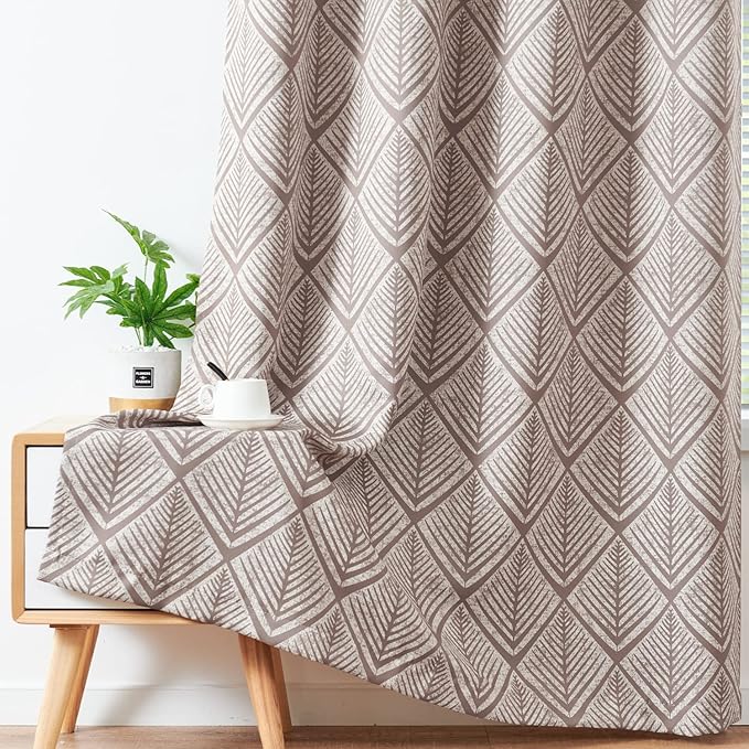 jinchan 80% Blackout Curtains for Bedroom, Geometric Patterns Drapes for Living Room, Window Treatments for Room Darkening, Grommet Top Thermal Insulated Curtains 72 inch Length 2 Panels Set, Brown