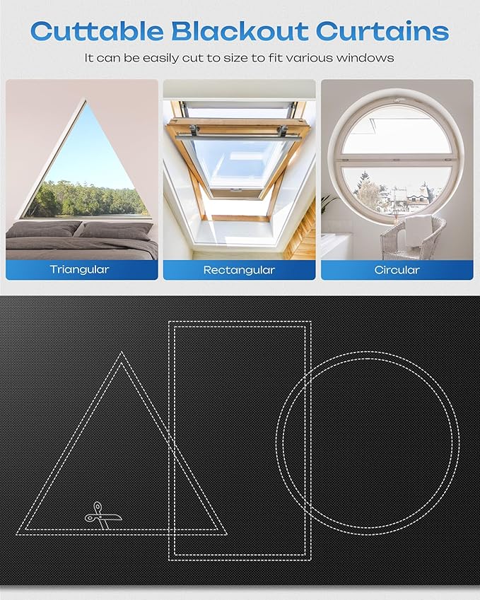 100% Blackout Curtains, Portable No Drill Window Shades, DIY Blackout Window Cover with Hook and Loop, for Bedroom, Baby Nursery, Travel, DormRoom, Apartment (44" x 54")
