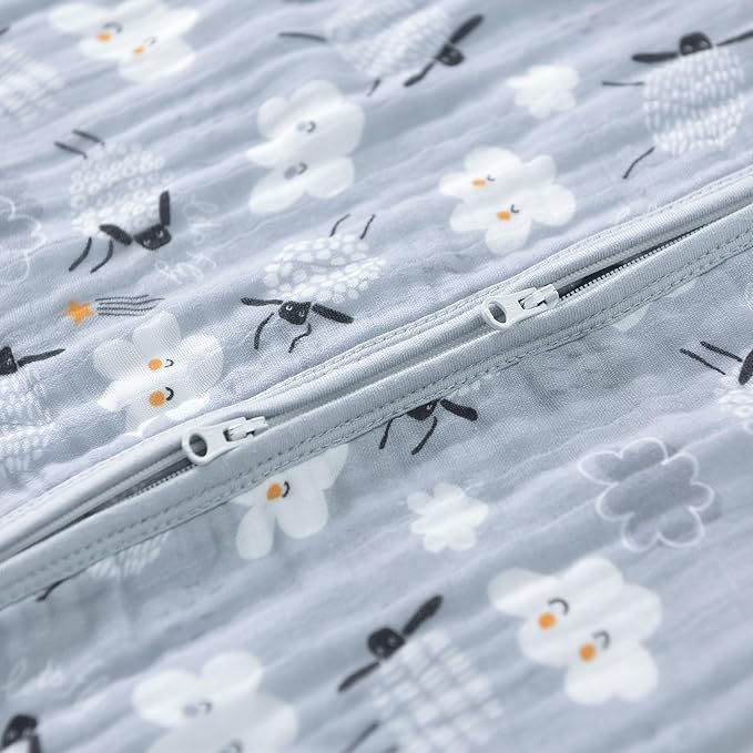 TADO MUSLIN Baby Sleep Sack 2-4 T Baby Wearable Blanket 100% Organic Cotton 0.5 TOG Toddler Sleep Sacks 2- Way Zipper Soft 4 Layers Muslin 2T 3T 4T Sheep Grey