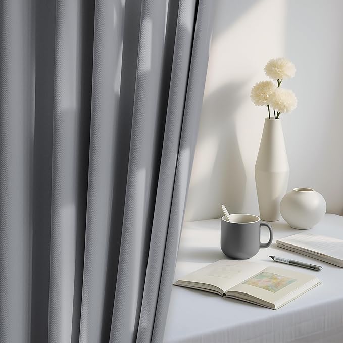 FMFUNCTEX 100% Blackout Curtains for Bedroom, Dark Grey Curtains 54 Inches Long Textured Thermal Insulated Curtains for Living Room Drapes, Black Out Drapery Grommet Room Darkening 2 Panels