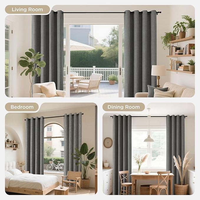 Joydeco Grey Blackout Curtains 120 Inches Long, Extra Long Curtains 120 Inch Length 1 Panel for Bedroom, Thermal Insulated Linen Black Out Curtains with Grommets(100x120, Grey)