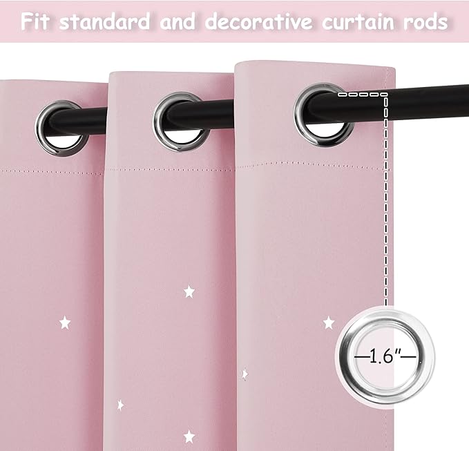 NICETOWN Starry Night Blackout Curtains, Grommet Thermal Insulated Drapes for Girls Room Livingroom Nursery Thanksgiving Decor (2 Panels, Baby Pink, 34 x 54 inches)