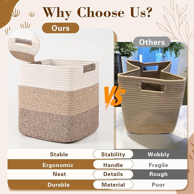 11 Inch Storage Cubes, 6 Pack Cube Storage Bins for Organizing, Cotton Rope Woven Baskets for Shelves, Bathroom, Kids Room, Closets, Baby Nursery