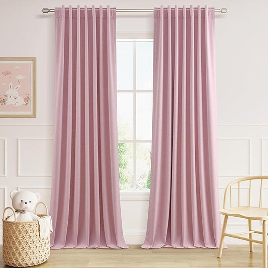 Guken 100% Blackout Curtains 96 Inch Length 2 Panels Set for Living Room Bedroom Back Tab Thermal Insulated Black Out Linen Drapes Room Darkening Rose,52x96