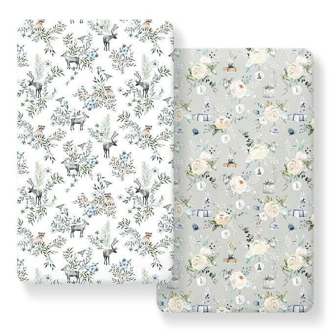 GRSSDER Ultra Soft Jersey Knit Fitted Crib Sheets Set 2 Pack, Breathable Stretchy Material with Deep Pocket, Universal Fit All Standard Crib Mattress Pads Safe and Snug for Boys and Girls