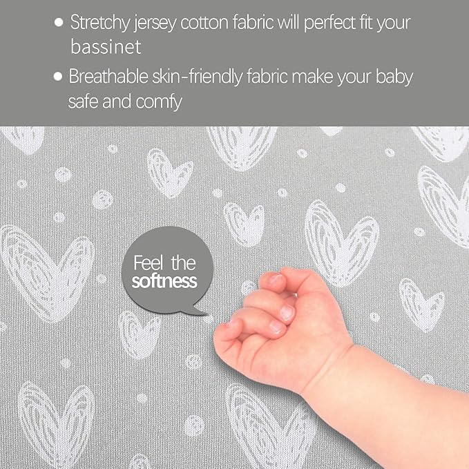 Bassinet Sheets Compatible with wayfong, Bcol, bonbay Baby Bassinet Bedside Sleeper, 2 Pack, 100% Jersey Knit Cotton Fitted Sheets, Grey and White Print for Baby