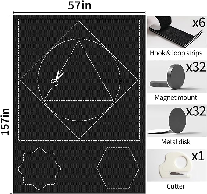 100% Blackout Window Cover, Portable Magnetic Black Out Curtains for Window, Black Out Shades No Drill Cuttable Blackout Blinds for Bedroom, RV, Nursery, Media Room, 158x57 inch