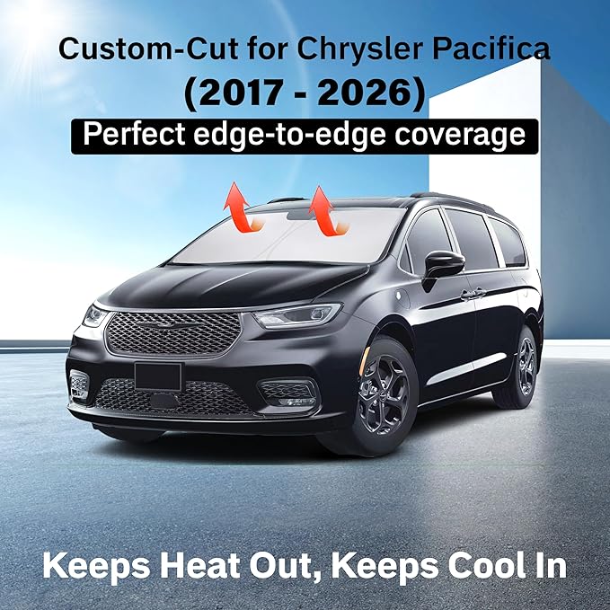 EcoNour Windshield Sun Shade Compatible for Chrysler Pacifica 2017–2026 | Custom Fit Minivan Front Window Sunshade | Foldable Heat & UV Reflective Sun Visor