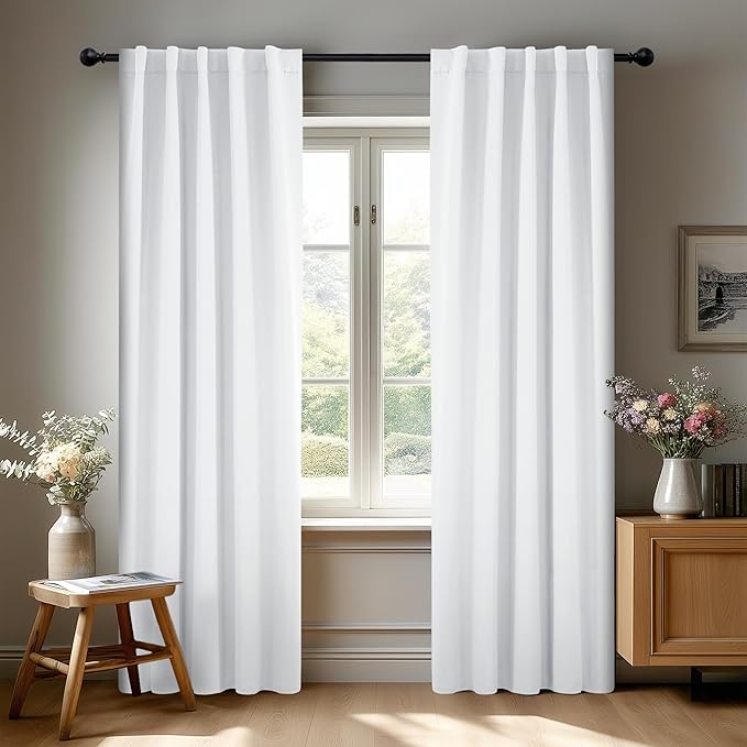 Deconovo Blackout Curtains, Thermal Insulated, W42 x L72 2 Panels, Back Tab, Machine Washable, Room-Darkening Drapes for Bedroom/Living Room Pure White