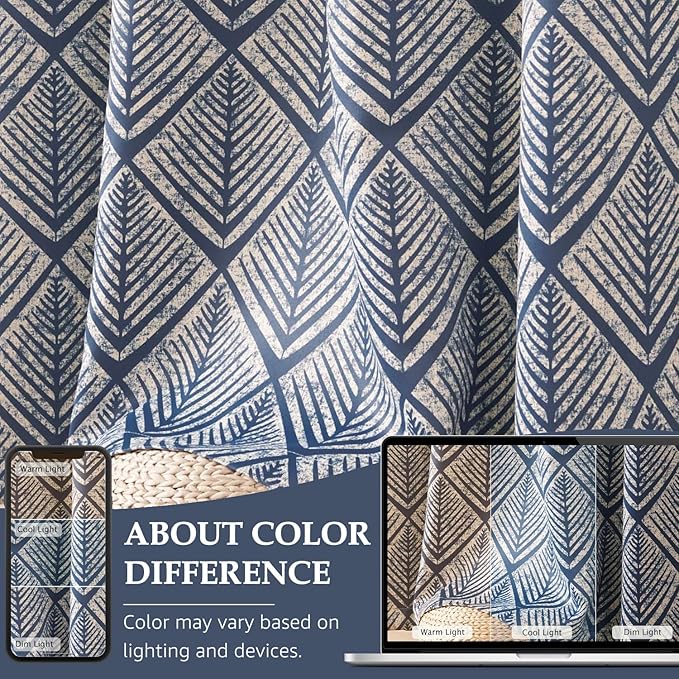 jinchan 80% Blackout Curtains for Living Room, Geometric Patterns Drapes for Bedroom, Window Treatments for Room Darkening, Grommet Top Thermal Insulated Curtains 84 inch Length 2 Panels Set, Blue
