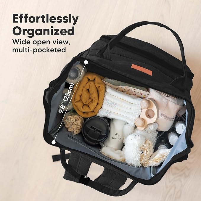 KeaBabies Baby Diaper Bag Backpack - Large Baby Bag for Boys, Girls, Waterproof Multi Function Travel Diaper Backpack with Changing Pad, Durable Travel Essentials for Moms and Dads (Trendy Black)
