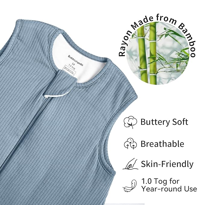 BubblePanda Rayon Made from Bamboo Toddler Sleep Sack with Feet 12-24 Months 1.0 Tog Breathable Sleep Sack 1t-2t Ultra Soft Baby Wearable Blanket with Legs Unisex Sleeping Bag with 2-Way Zipper