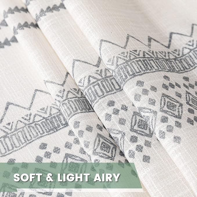 MEETSKY Boho Curtains 84 Inches Long Curtains for Living Room Bohemian Geometric Printed Cotton Curtain Light Filtering Linen Style Rod Pocket Window Back Tab Drape for Dining Room 2 Panels