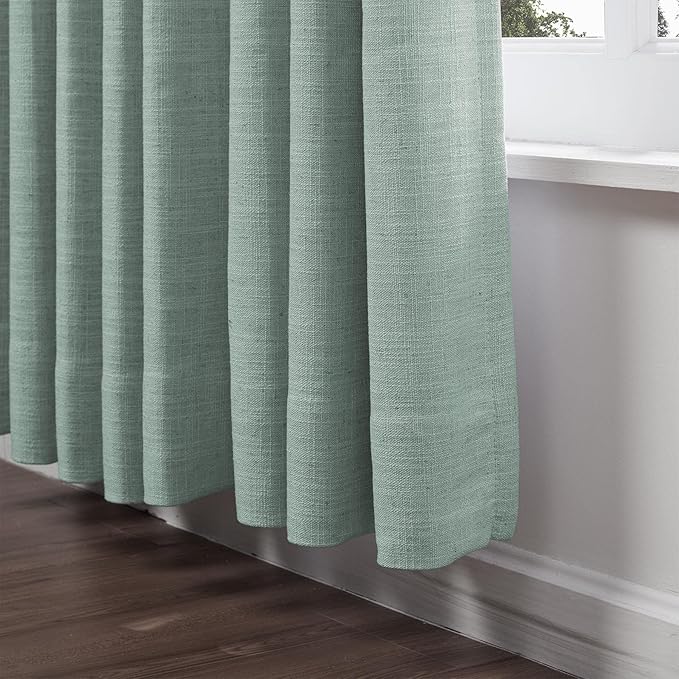 ChadMade BlackoutFaux Linen Drape 100 Inch Width Extra Wide Grommet Curtain for Living Room Glass Door 100Wx84L, 1 Panel, Pale Blue, Tallis Collection