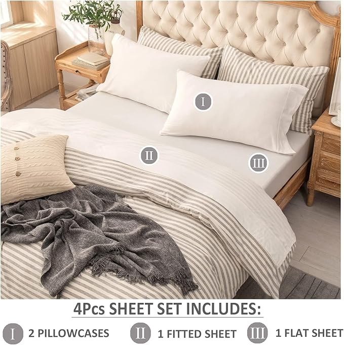 PURE ERA Jersey Knit 3pcs Bed Sheet Set 100% T-Shirt Cotton Super Soft Comfy Breathable Fits Mattress Up to 20" Extra Deep Pocket (Solid Off White,Twin XL)