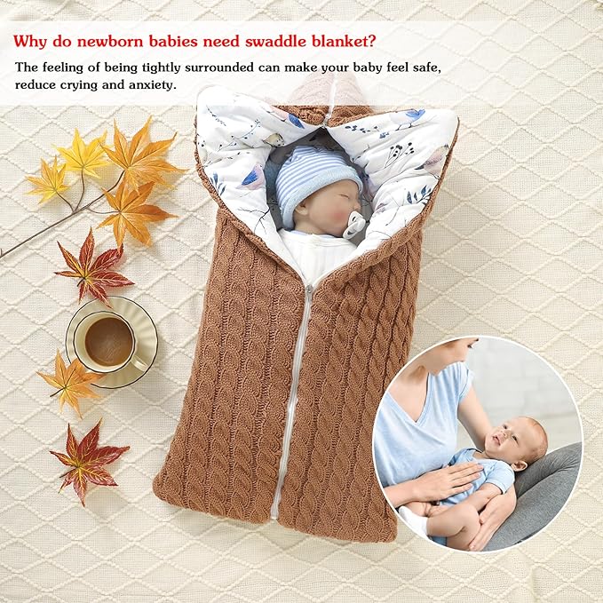 Yanmucy Baby Swaddle Blanket Multifunction Wrap Knitted Sleeping Bag Newborn Baby Receiving Blankets Stroller Wrap for 0-12 Months (Coffee)