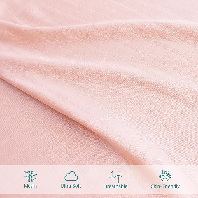 Muslin Bassinet Sheets for Boys and Girls 2 Pack, Ultra Soft Muslin Fitted Baby Bassinet Sheet for Standard Bassinet Mattress or Cradle (16''×32''/17"x32"/20''x33''), Grey & Pink