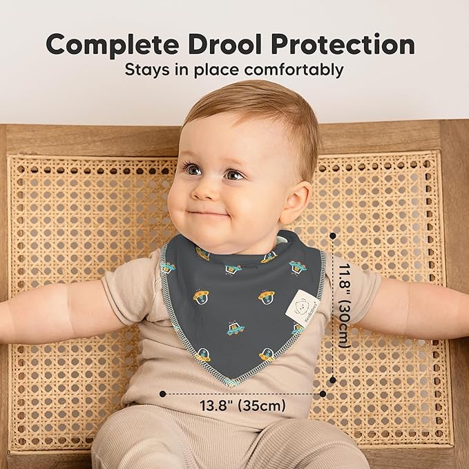KeaBabies 8-Pack Organic Baby Bandana Bibs for Boys, Girls - Super Absorbent Triangle Baby Bibs for Drooling and Teething Infant, 100% Cotton Extra Soft for Newborn, Infant 0-36 Months (Cosmo)