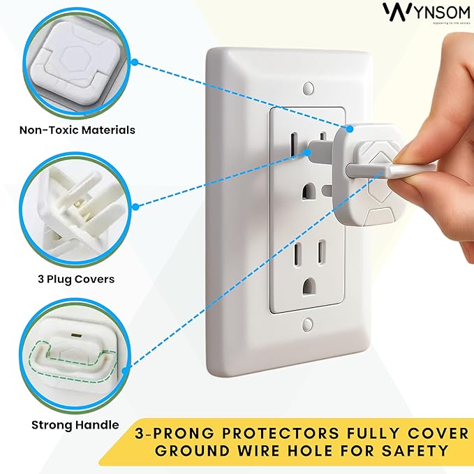 30 Pack Outlet Covers Baby Proofing with Pull Handle- Plug Covers Baby Proofing- White Baby Proof Outlet Covers 3 Prong Child Proof Outlet Cover- Shock Prevent Plug Protectors Baby Proof Plug Covers