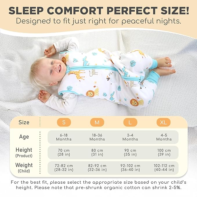 Mama Cheetah Toddler Sleep Sack with Feet 2T, 2.5 TOG Organic Cotton Baby Sleeping Bag with Legs, Baby Wearable Blankets for Walkers w/ 2-Way Zipper, Baby Sleep Sack for Girls Boys, Medium