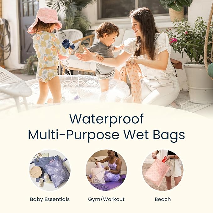 Tiny Twinkle Mess Proof Wet Bags | 2-Pack Reusable Waterproof Wet Bags for Swimsuits | Baby Clothes | Travel & Diaper Bag (Black, Green Checkers)