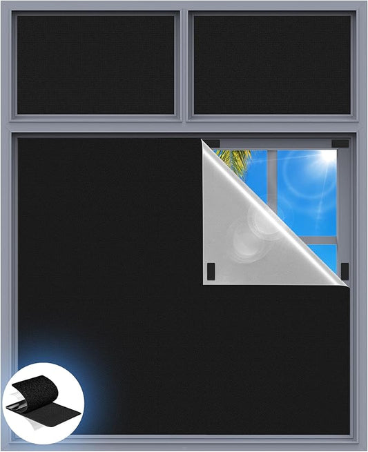 Blackout Curtains for Bedroom, 100" x 58" Portable Black Out Blinds with 20 Sets Hook & Loop Strips for 100% Blackout Window Film, Temporary Black-out Shades for Windows Cover Nursery Travel RV-Blacks