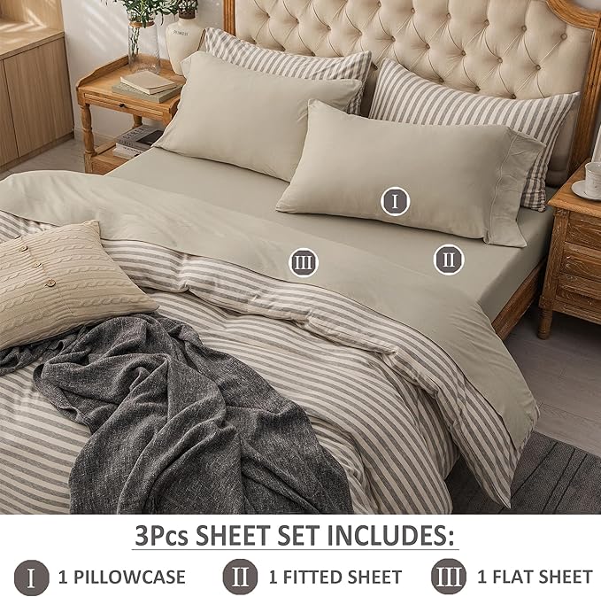 PURE ERA Jersey Knit 4pc Bed Sheet Set 100% T-Shirt Heather Cotton Super Soft Comfy Breathable Fits Mattress Up to 20" Extra Deep Pocket (Dark Beige, Full)