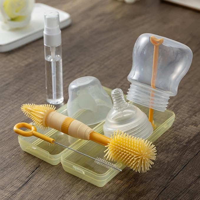 Chemimoso Small Silicone Baby Bottle Brush for Newborn Anti-Colic Baby Bottles， Portable Travel Bottle Cleaner Brush，Suit for Baby Bottles Less Than 8 OZ， Yellow