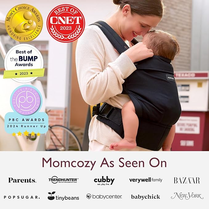 Momcozy Baby Carrier - Ergonomic, Cozy and Lightweight Carrier for 7-45lbs, Effortless to Put On, Ideal for Hands-Free Parenting, Enhanced Lumbar Support, Purehug for Infant to Toddler, Black