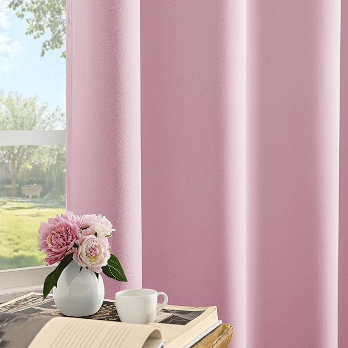 Beauoop Pink 100% Blackout Curtains 63 Inch Long 2 Panels for Bedroom Living Room Solid Room Darkening Thermal Insulated Soundproof Energy Saving Grommet Top Window Treatment Drapes, 52x63 2 Set