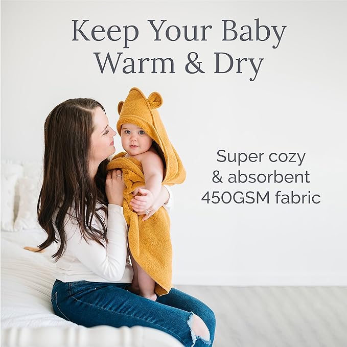 Natemia Hooded Baby Bath Towel - 100% Organic Cotton Baby Towels for Newborns, Toddlers, Boys, Girls - Soft Absorbent 450 GSM - Gentle on Sensitive Skin - Baby Shower Registry Gift (Blue, 35" x 35")