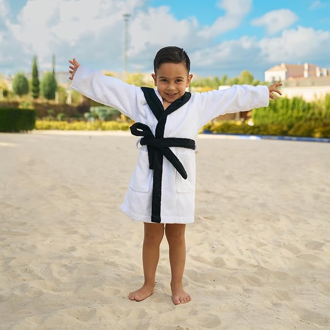 BAGNO MILANO Kids Organic Turkish Cotton Hooded Beach Cover-Up Towel, GOTS Certified, for Boys and Girls (Panda White, 7-8 Years)
