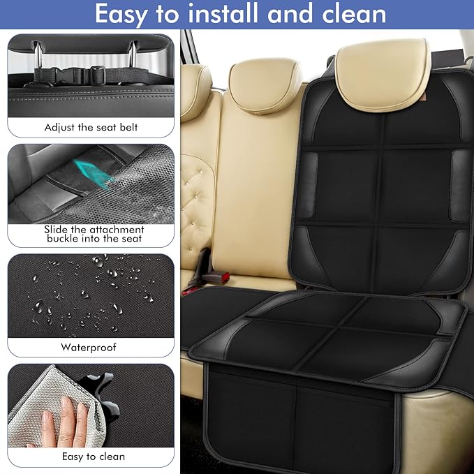 Car Seat Protector Covers - for Child Carseat mat 600d Fabric Waterproof Non Slip Thickest Padding with Storage Pockets Cushion Protectors Large Size Prevent Dirt Scratches Black 1