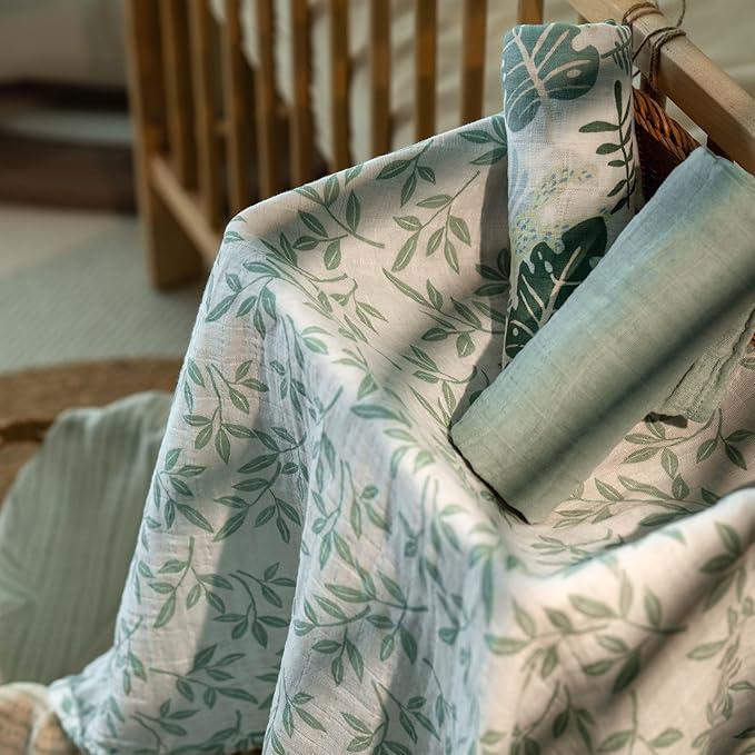 Muslin Swaddle Blankets for Newborn, 4 Pack Cotton Baby Blankets Neutral, Large 31.5 x 43.3 Breathable Soft Receiving Blanket, Essentials Swaddle Wrap Burping Clothes, Sage Green