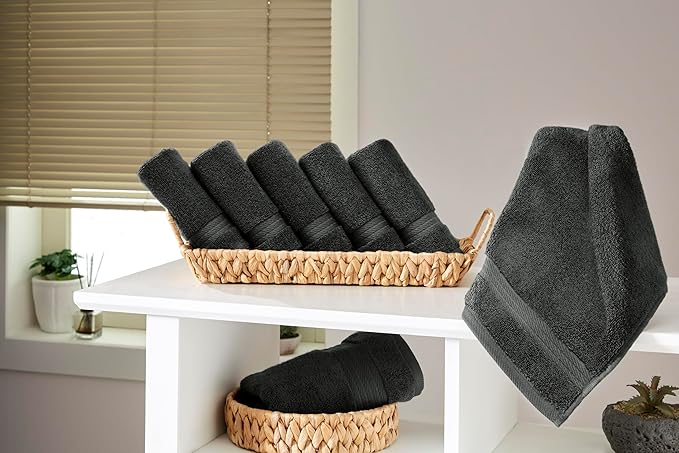 Ozdilek 6-Piece Washcloth Set 13x13 100% Turkish Cotton, 600 GSM, Soft, Gentle on Sensitive Skin, Multi-Purpose Use, Washable, Reusable, Ideal for Baby Care & Spa 6 Towels(Anthracite Gray)