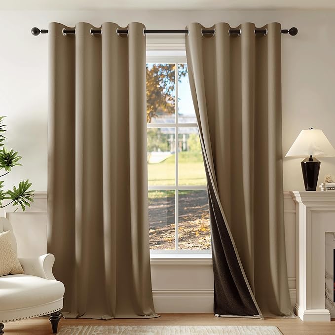 Beauoop 100% Blackout Curtains 63 Inch Long 2 Panels for Bedroom Living Room Brown Solid Room Darkening Thermal Insulated Soundproof Energy Saving Grommet Top Window Treatment Drapes,52x63, 2 Set