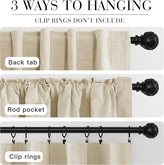 RYB HOME Warm Sand 100% Blackout Curtains for Bedroom, Linen Drapes Back Tab&Rod Pocket, Thermal Insulated Privacy Assurd Curtains for Sliding Glass Doors/Dining/Living Room, W52 x L90, 2 Panels