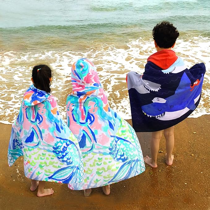 BANGSAUR Kids Hooded Bath Beach Towel, 100% Cotton 50"x30" Wrap, Toddlers Girls Boys 3-12 Years Coverup(Dinosaurs)