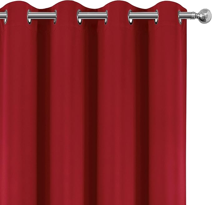 LEMOMO 100% Blackout Curtains 52 x 63 Inch Red Curtains 2 Panels Darkening Thermal Insulated Bedroom Curtains