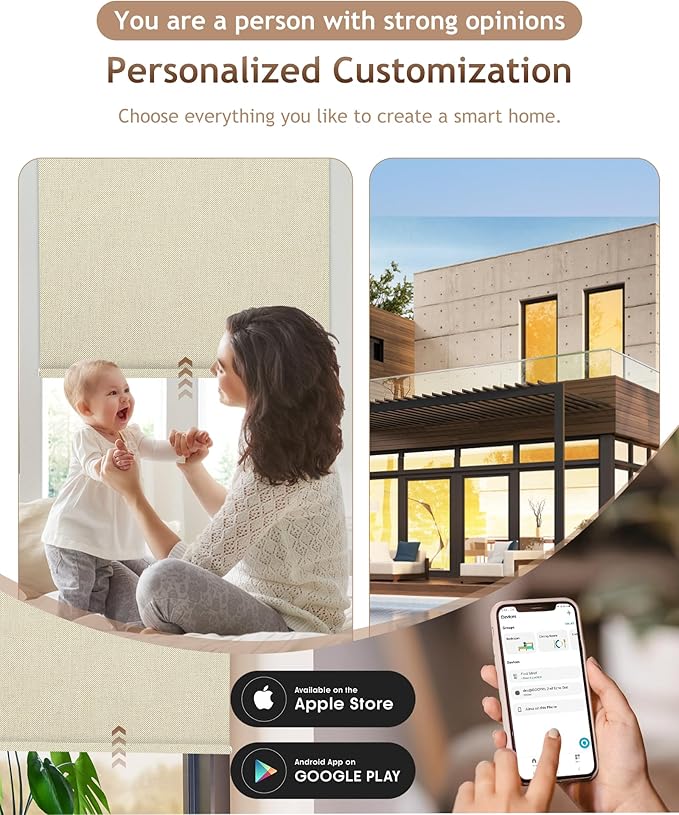 Kincmo Motorized Blinds with Remote,100% Blackout Motorized Roller Shades Work with Apple Homekit,Alexa,Google, Custom Electric Blinds with App,Voice Control (Dual Sided Beige)