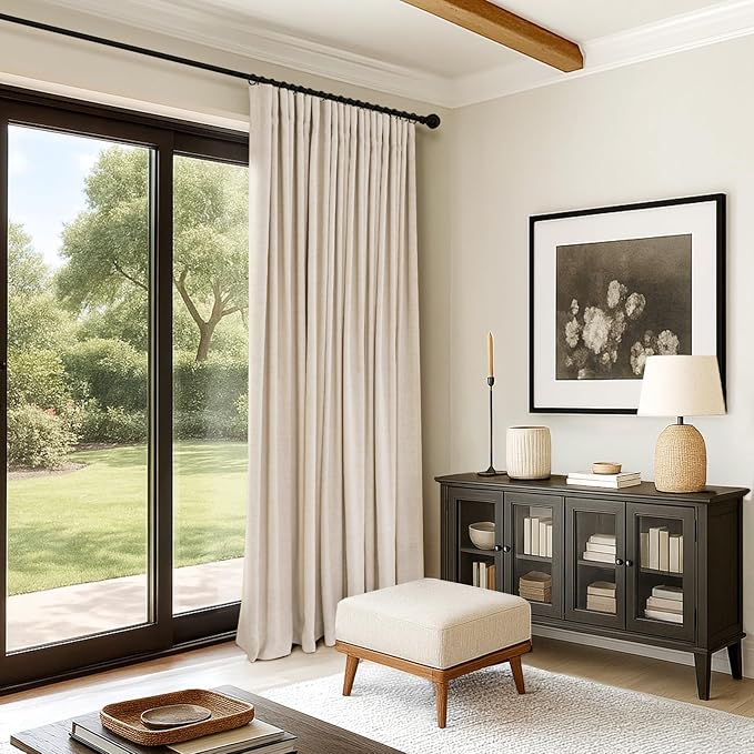 INOVADAY 100% Blackout Curtains for Bedroom, Black Out Curtains 96 Inch Long, Clip Rings Linen Blackout Drapes, Thermal Insulated Room Darkening for Living Room, 1 Panel - Oatmeal,W102xL96