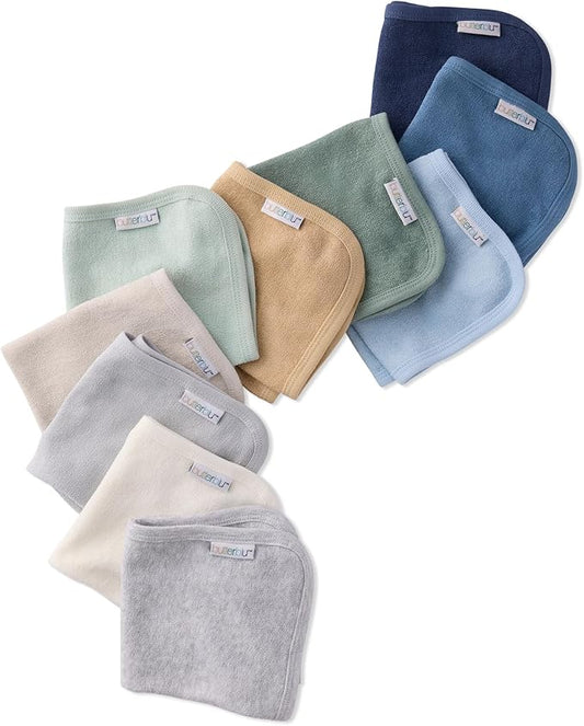 River 10-Pack Baby Terry Washcloths 100% Organic Cotton Absorbent for Baby and Toddler Boys & Girls, Seafoam Terra Rainbow, One Size